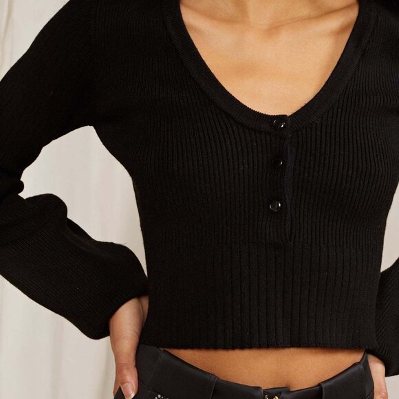 NWT Cynthia Rowley Viscose Balloon Sleeve Sweater in Black - Picture 4 of 5